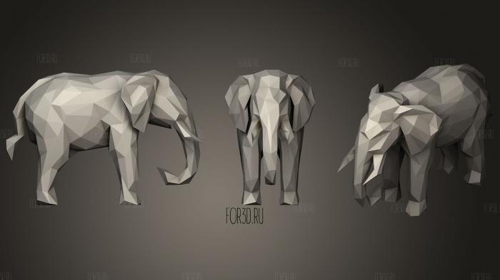 Low Poly Elephant stl model for CNC